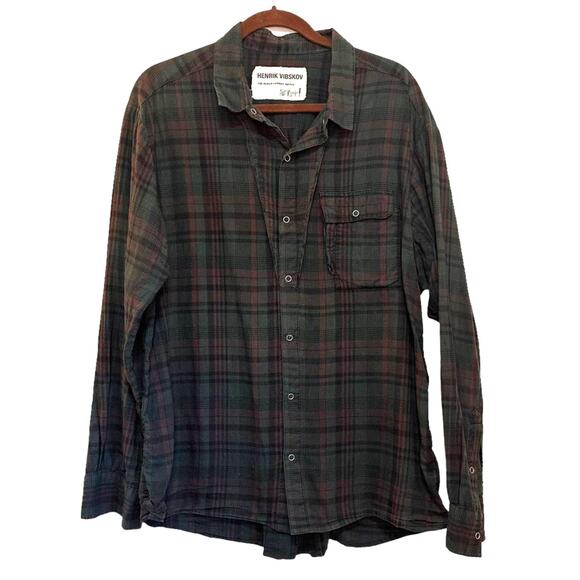 Henrik Visbkov "The Human Laundry Service" plaid snap button avant garde shirt L - Picture 1 of 8
